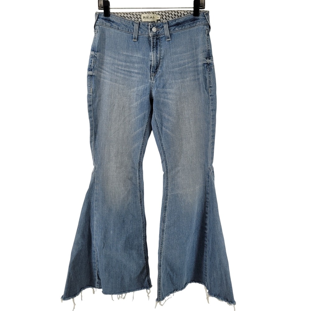Ariat REAL Denim Flare Jeans Womens 30R Blue‎ Raw Hem Western Boho